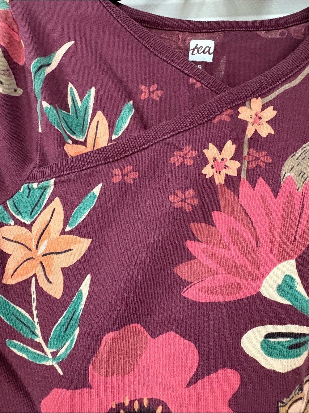 Tea Collection Burgundy woodland floral dress size 5 - Picture 5 of 8